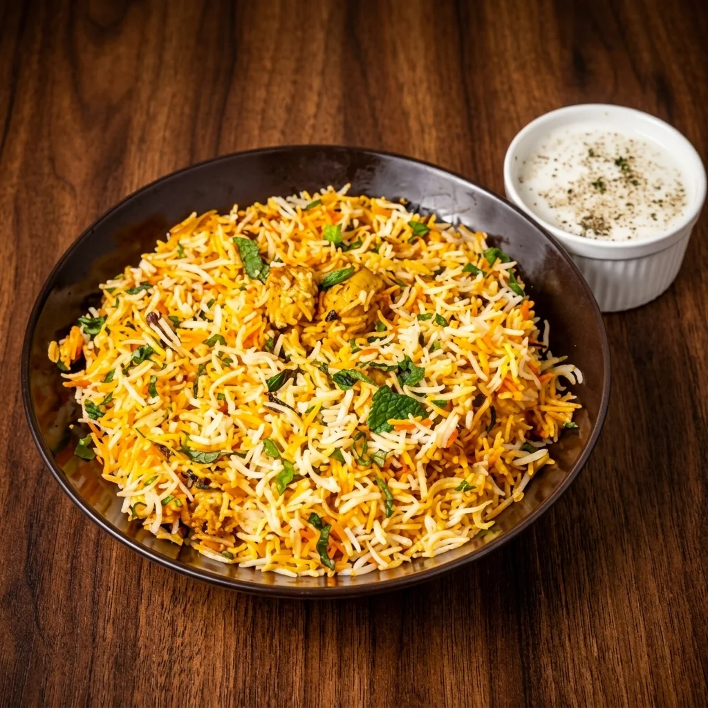 Chicken and goat dum biryani at Spicy Mahal, North Indian restaurant in northeast Edmonton, AB